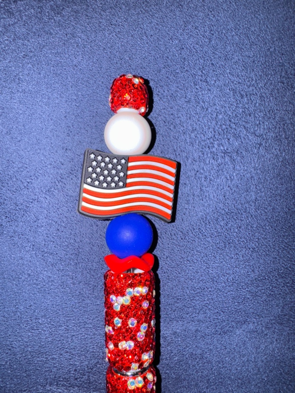Patriotic Red Bejeweled Decorative Pen with American Flag, NEW, Handcrafted - Picture 3 of 6